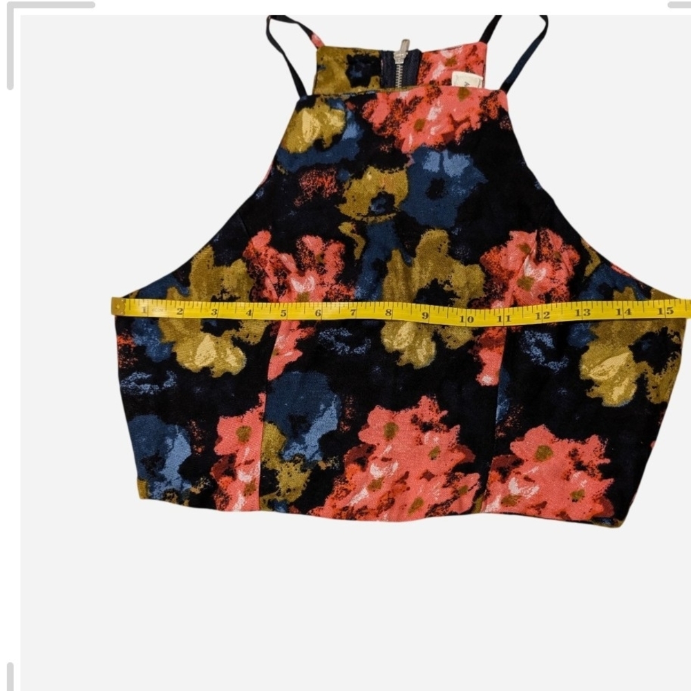 Pre-owAbercrombie & Fitch Floral Halter Crop Top in Black, Coral, Mustard & Navy - Picture 4 of 8